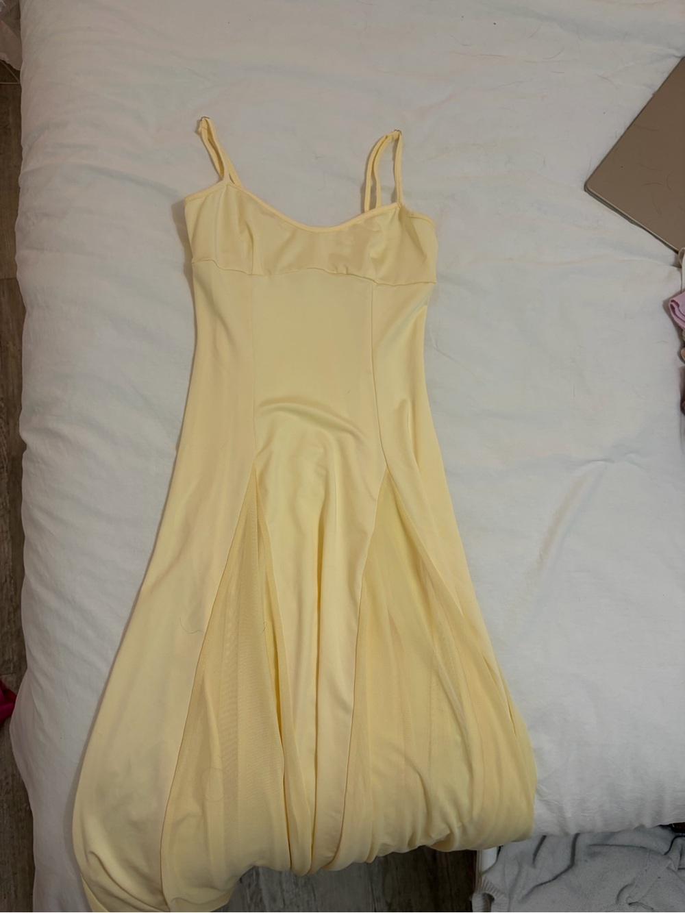 Yellow Spaghetti Strap Bubble Hem Dress